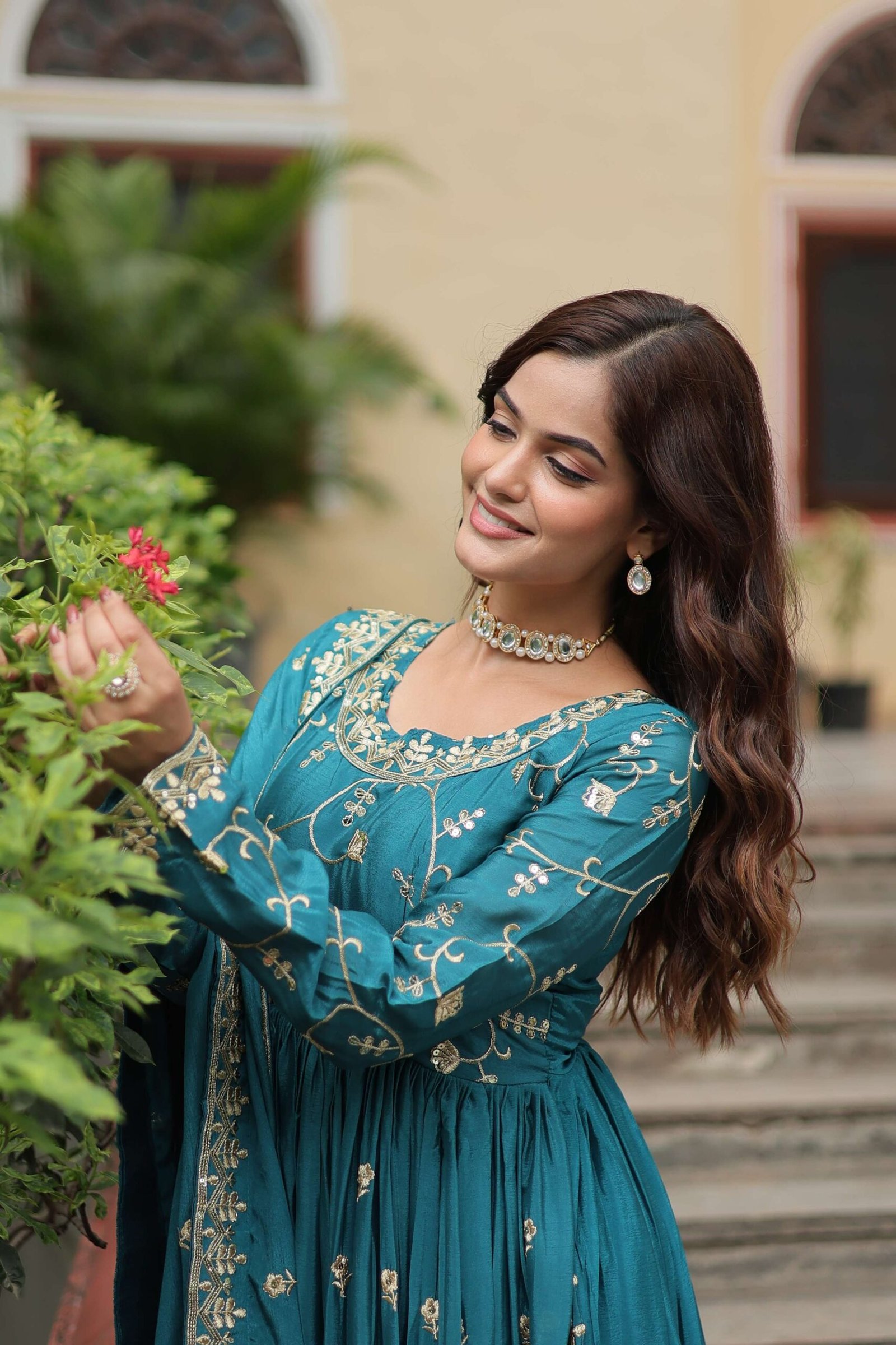 Blue Premium Chinon Sequins Embroidered Kurti with Sharara & Dupatta Set - Image 4