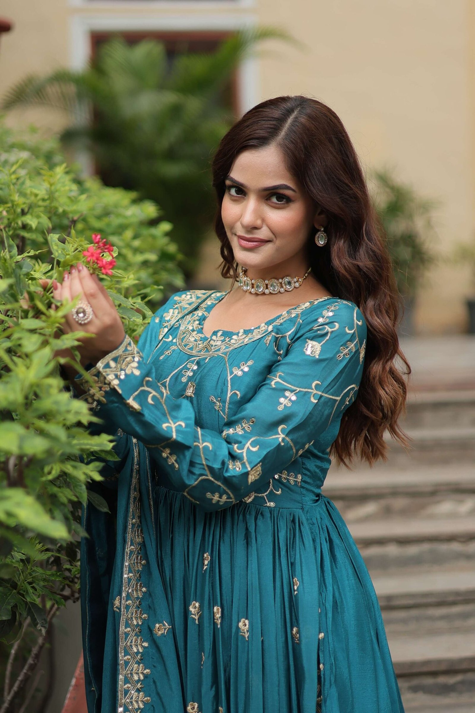 Blue Premium Chinon Sequins Embroidered Kurti with Sharara & Dupatta Set - Image 5
